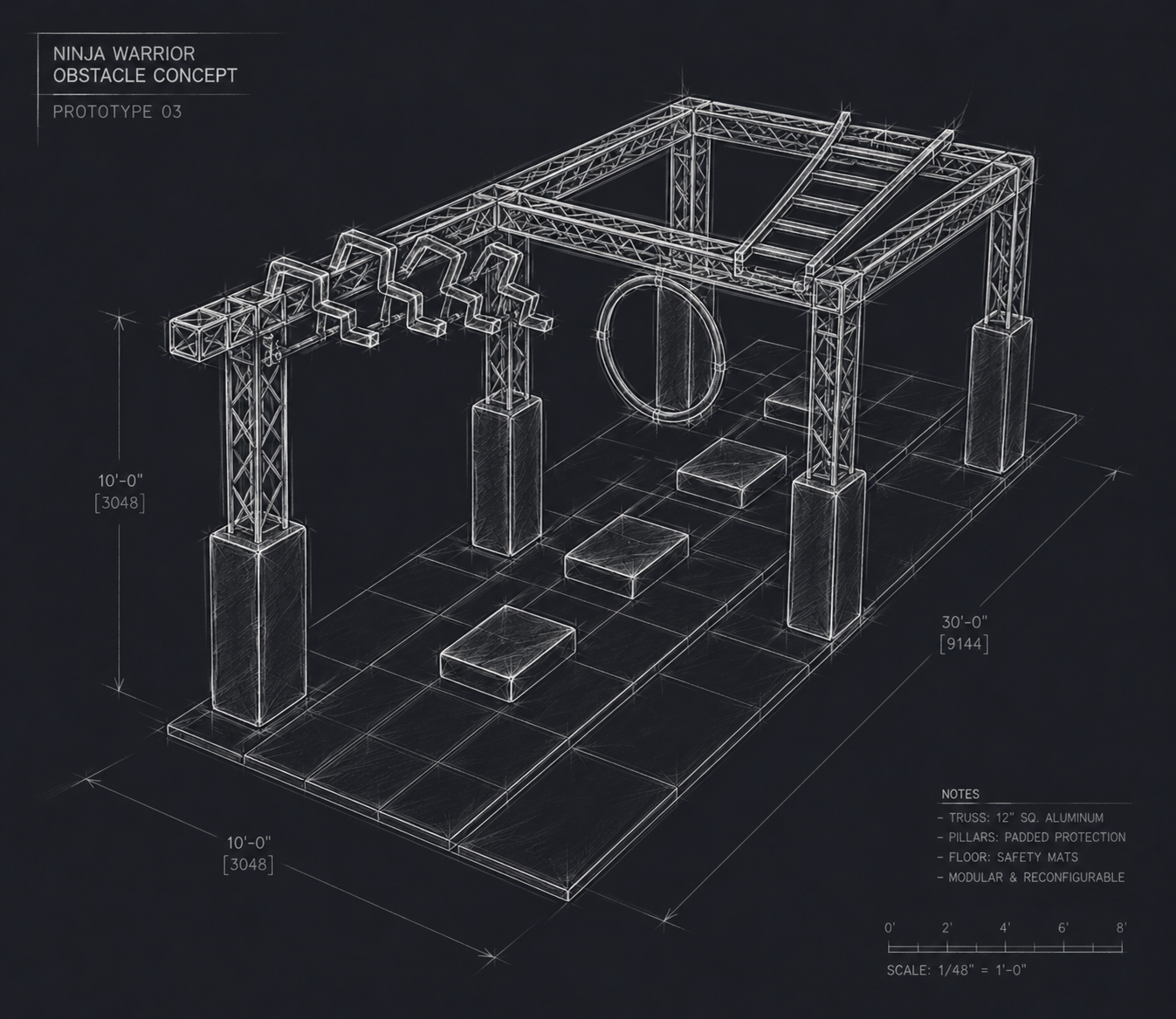 Parcours Ninja Box — vue 3